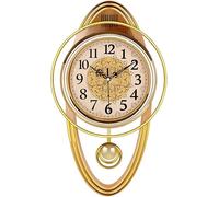 fikujap European Pendulum Wall Clock Battery Operated, Silent Quartz Swing Clock Vintage Not-ticking Home Decor Hanging Clocks 16inch,B