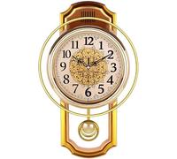 fikujap European Pendulum Wall Clock Battery Operated, Silent Quartz Swing Clock Vintage Not-ticking Home Decor Hanging Clocks 16inch,D