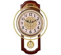 fikujap European Pendulum Wall Clock Battery Operated, Silent Quartz Swing Clock Vintage Not-ticking Home Decor Hanging Clocks 16inch,A