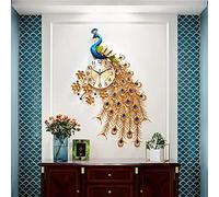 fikujap Make a statement with a stunning Gold Peacock Clock - 3D Metal Wall Art Quartz Crystal Diamond Timepiece for Living Room Decor - Large, Mute & Non-Ticking - 93x60cm