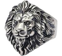 fikujap Men 925 Sterling Silver Vintage Open Adjustable Löwenkopf Ring, Rock Punk Gothic Biker Stick Fingers Schmuck