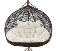 fikujap Thicken hanging chair pillow double removable egg shaped pillow, 2 people seated wicker rattan swing pads for patio guards,White