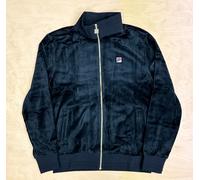 Fila Gold Vintage Nero Velour Track Jacket Retro Black Tracksuit 80"s Casual