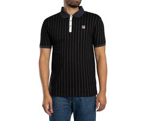 FILA Men's BB1 Classic Vintage Striped Polo Shirt, Black/Gardenia/Fig/Charcoal, M
