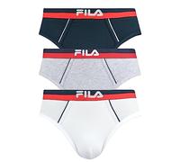 FILA Men's Briefs, Pack of 3, Logo Waistband, Urban, Cotton Stretch, Plain, Navy, grey, white, L