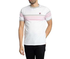 Fila Men's James Yarn Dye Stripe T-Shirt, White/High Rise/Prism Pink, L