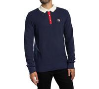 FILA Men's Nowell Waffle Knitted Longsleeved Polo Shirt, Navy/Gardenia/Red