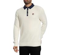 FILA Men's Nowell Waffle Knitted Longsleeved Polo Shirt, Gardenia/Navy, XL