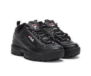 FILA Mens Womens Disruptor II Premium Black/White Red Trainers - UK 11