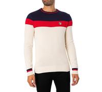 Fila Vintage Alden MH046 Textured Knit Colour Block Crew Jumper Large Navy