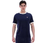Fila Vintage Mens Basilio Velour T Shirt Navy/Gardenia Tee premium Casual Style