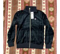 Fila Vintage Mens Nero Velour Track Top Jacket Black Gold Casual