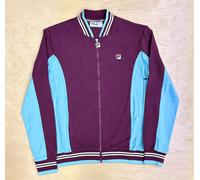 FILA Men's Settanta Baseball Track Jacket, Fig/Milky Blue/Gardenia, M