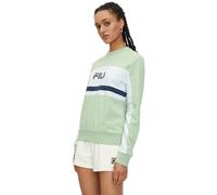 FILA Women's Lishui Blocked Crew Sweat, Smoke Green-Bright White, Large