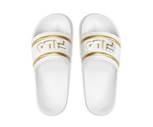 FILA Women's Morro Bay Logo Slipper Wmn Loafer, White Gold, 4 UK
