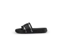FILA Women's Morro Bay Logo Slipper wmn Slide Sandal, Black-Silver, 4 UK