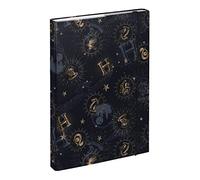 File Box for School Bag A4 - Portfolio Folder for Children with Elastic Strap and Inner Flaps - Book Folder, Collector's Box with Elastic Strap for Boys (Harry Potter Hogwarts)