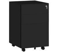 File Cabinet Steel Black 37x43.5x60cm Lockable 3-Drawer A4/Legal on Wheels Lock