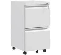 Vinsetto Mobile Steel Filing Cabinet, 2-Drawer Lockable Unit on Wheels with Adjustable Hanging Bar for Various File Sizes, White Aosom UK