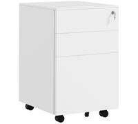 File Cabinet Steel White 37x43.5x60cm 3-Drawer Lockable Mobile Cabinet w/Hanging