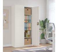 File Cabinet White 90x40x180 cm Powder-Coated Steel 4 Adjustable Shelves Lock.