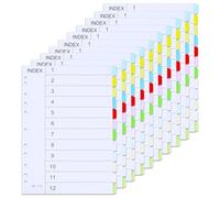 File Dividers A4, 10 Pack 12 Part Folder Dividers Coloured Multi Hole Punched A4 Dividers Tabbed Index Divider for Lever Arch Files Ring Binders Office School Index Dividers