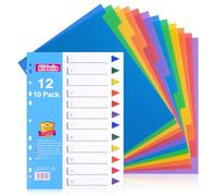 File Dividers A4, 12 Part Folder Divider, 10 Pack Extra Wide Pre-Punched Leverl Arch Binder Dividers in Assorted Colours, Plastic (Color TAB)