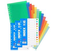 File Dividers A4, 12 Part Folder Dividers, 3 Pack Pre-Punched Leverl Arch Folder in Assorted Colours, Plastic Binder Dividers & Subject Dividers