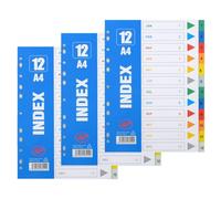 File Dividers A4, 12 Part Folder Dividers, 3 Pack Pre-Punched Leverl Arch Folder in Assorted Colours, Plastic Binder Dividers (Color tabs)