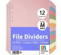 File Dividers A4, 12 Part Folder Dividers for Ring Binders & Lever Arch Files (3 Pack) Binder and Subject Dividers with Writeable Coloured Index Tabs - The Paper Shop