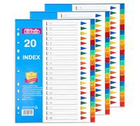 File Dividers A4, 3 Pack 20 Part Folder Dividers 1-20 Coloured Plastic A4 Dividers for Lever Arch Files Ring Binders Office School Index Dividers