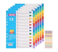 File Dividers A4, 6 Pack 12 Part Folder Dividers Coloured Plastic A4 Dividers with Sticky Notes for Lever Arch Files Ring Binders Office School Index Dividers