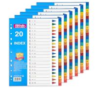 File Dividers A4, 6 Pack 20 Part Folder Dividers A-Z Coloured Plastic A4 Dividers for Lever Arch Files Ring Binders Office School Index Dividers