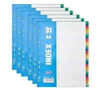 File Dividers A4,【6Pack】 31 Part Folder Dividers,1-31 Coloured Plastic A4 Dividers, 11-Holes Files,for Lever Arch Files Ring Binders Office School Index Dividers (1-31(6pack))