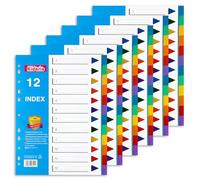 File Dividers A4 Plastic 6 Pack 12 Part Index Dividers with Sticky Notes Colour Coded Numbered Binder Dividers A4 with 11 Holes for Lever Arch Files Ring Binders School Office Document Organisation