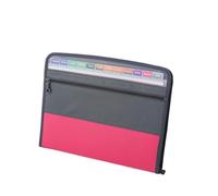 File Folder 13 Layer Waterproof Double Zipper Folder A4 Document Package Student Office Stationery Supplies(Pink)