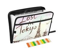 File Folder 13 Pockets A4 Letter Size Folder with Dividers with Zipper Closure for Newspaper Office Acordian Document Keeper Lost in Tokyo