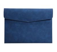 File Folder A4 Leather File Folder Simple Big Capacity Document Bag Fashion Briefcase Data Contract Bill Office Paper Organizer(Blue)
