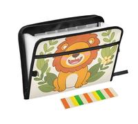File Folder Expandable 13 Pockets A4 Letter Size File Organizer with Zipper Closure for Doctor Stationery Supply Cheerful Little Lion with Flower