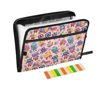 File Folder Expandable 13 Pockets A4 Letter Size Paper Organizer Folder with Zipper Closure for Librarian Stationery Supplies Cartoon Monsters Machine Robots