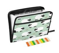 File Folder Expandable 13 Pockets A4 Letter Size with Zipper Closure for Office School Cute Cartoon White Sheep Mint Green para guardar