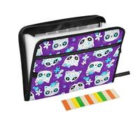 File Folder Expanding 13 Pockets A4 Letter Size Folders for School with Zipper Closure for Office Workers Stationery Supplies Purple Sugar Skull Cat Pattern