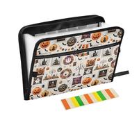 File Folder Expanding 13 Pockets A4 Letter Size Hanging File Folders with Zipper Closure for Doctor Acordian Document Keeper Helloween Retro Pumpkins