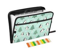 File Folder Expanding 13 Pockets A4 Letter Size with Zipper Closure for Document Storage Winter Xmas Tree Penguin expando