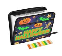 File Folder Jacket 13 Pockets A4 Letter Size with Zipper Closure for Document Storage Happy Halloween Neon Bat Colorful expando