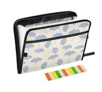 File Folder with Zipper 13 Pockets A4 Letter Size with Zipper Closure for Business Fashion Gingo Leaf Blue Gold para guardar