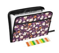 File Folders 13 Pockets A4 Letter Size Expanding File Organizer with Zipper Closure for Teacher Stationery Organizer Supplies Halloween Kawaii-Style Cats Ghosts Pumpkin