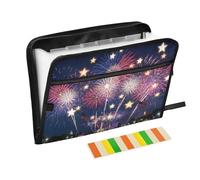 File Folders 13 Pockets A4 Letter Size Organizer with Pockets with Zipper Closure for Librarian Stationery Accessories Blue Red Fireworks 7th July