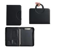 File Folders A4 Faux Leather Portfolio Binder with Clipboard Interview Resume Folder Business Card Holder Folders(Nero)