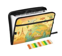 File Folders Expanding 13 Pockets A4 Letter Size Folders for School with Zipper Closure for Students Document Storage Travel The World Childish